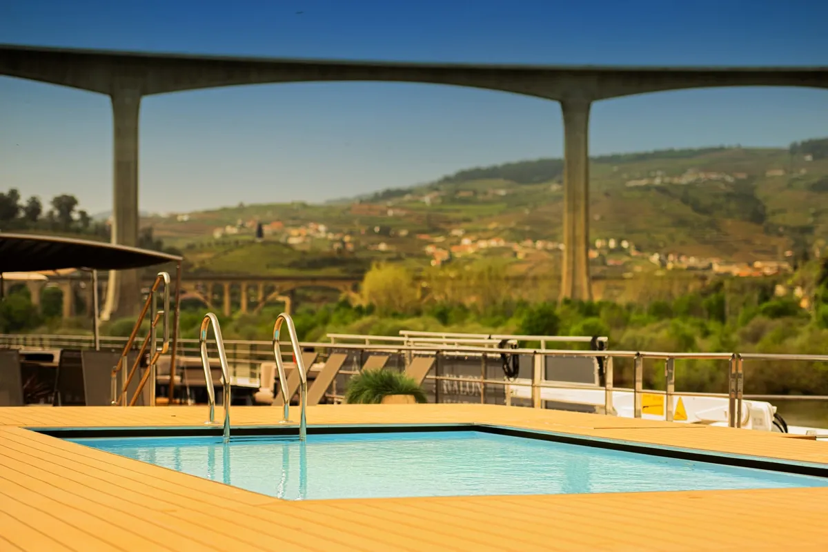 Pool on a top deck of a cruise ship