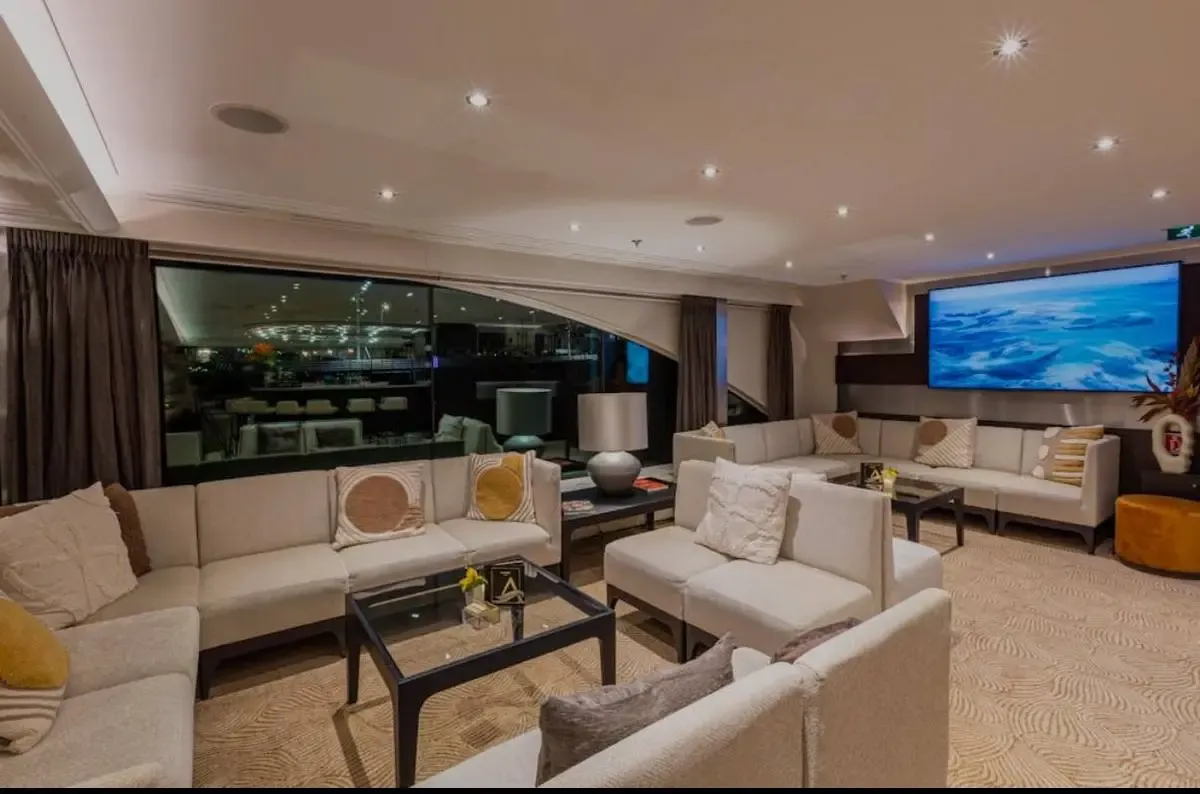 Cruise ship lounge room at night