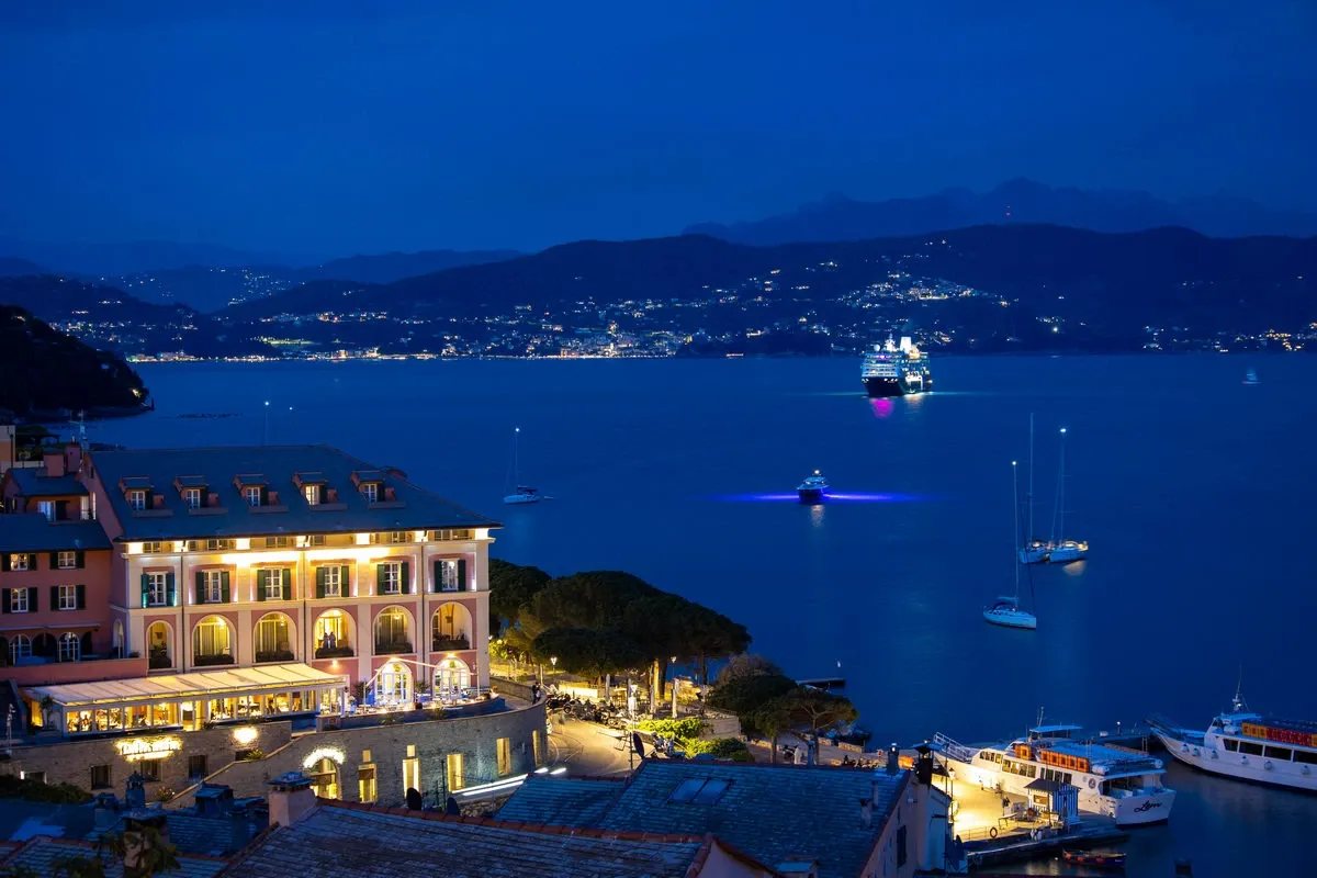 Panoramic view of the italian coastline at night
