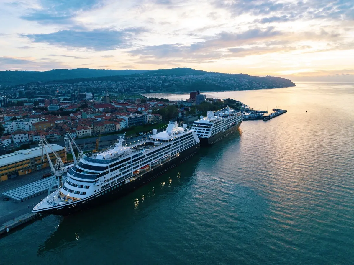 Azamara Cruises ships on port on a coast city