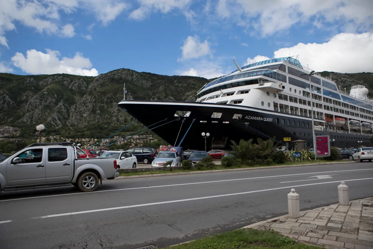 Close view of a cruise ship on port