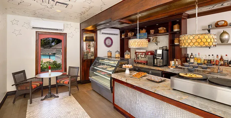 Coffee shop front desk with french decoration
