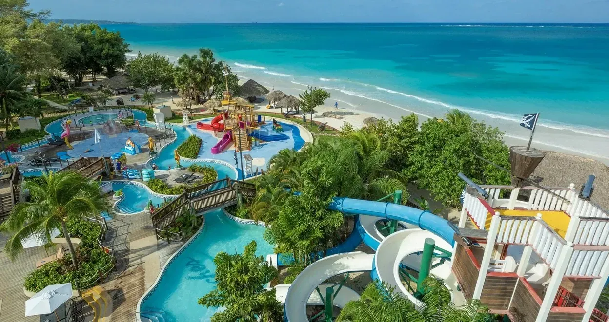 Aerial view of the pools and waterslides at Beaches Resorts Negril 