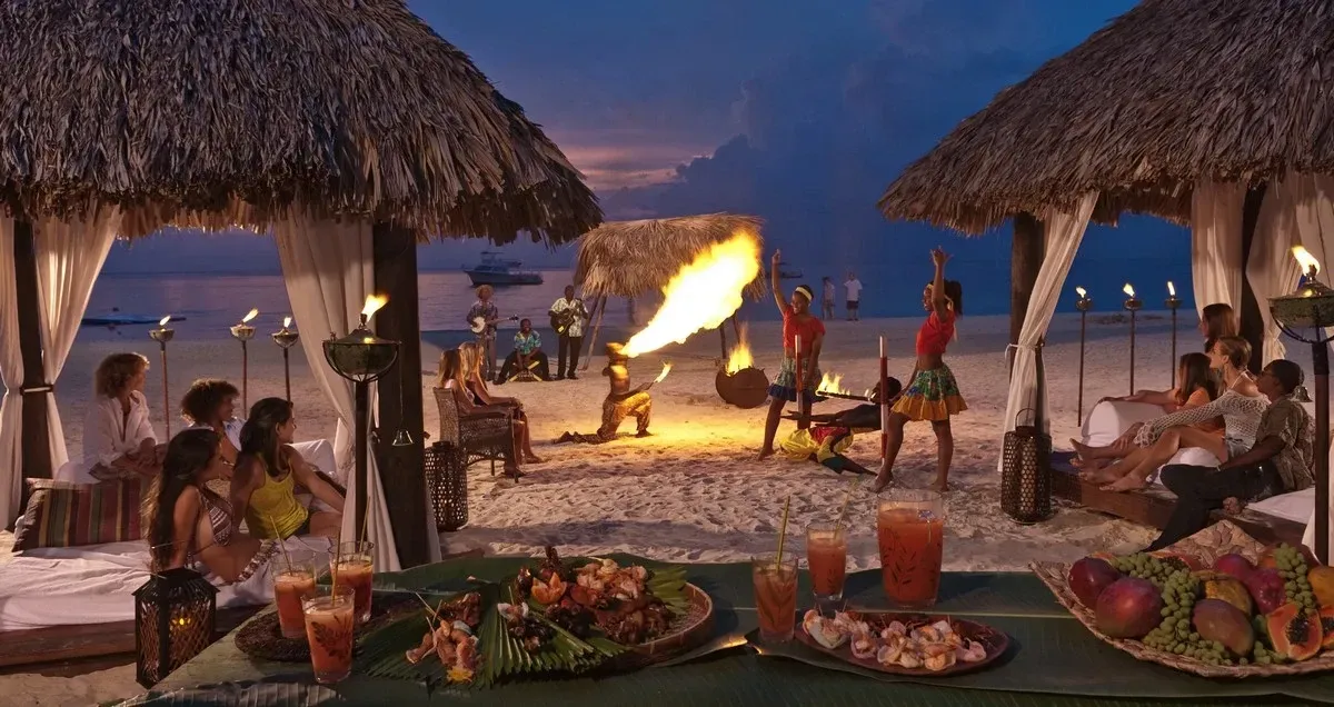 Entertainment show at the beach at night