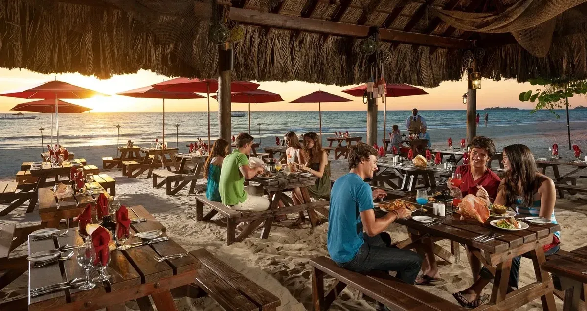 Dinning tables at the beach during twhilight