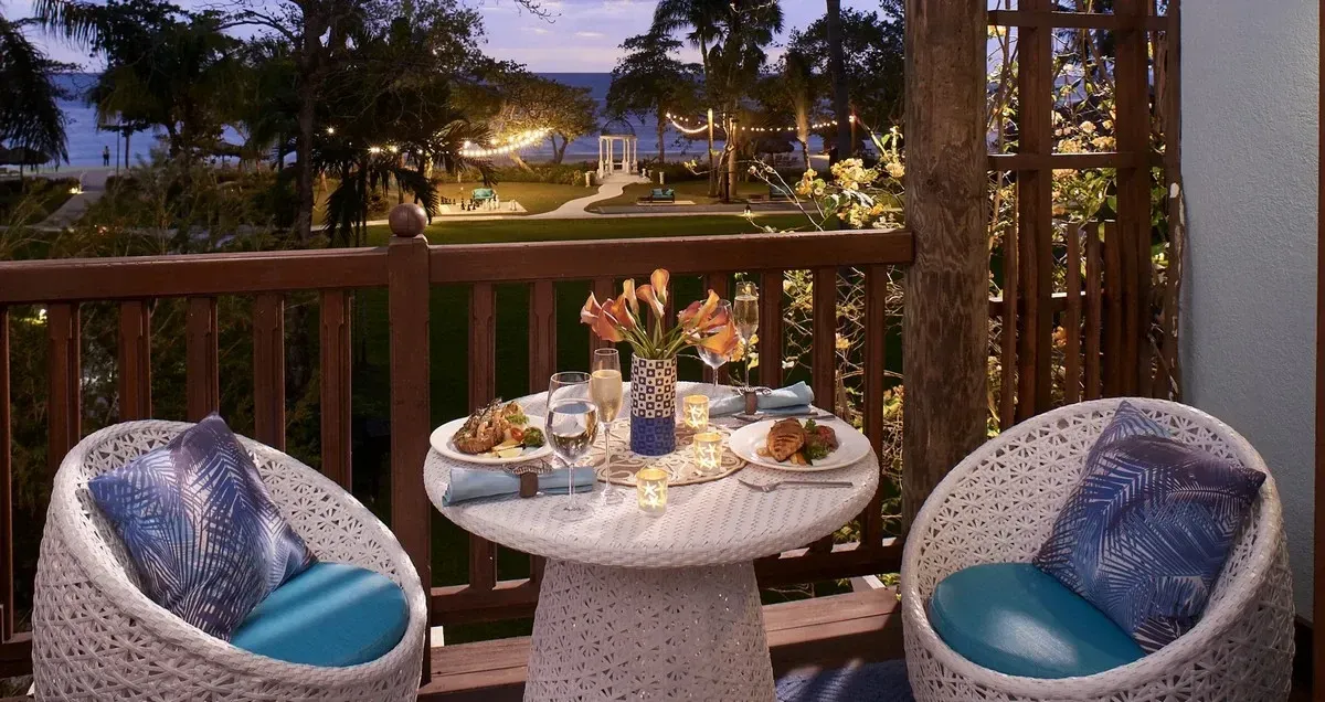 Table at a balcony with food served