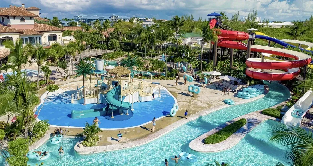 Aerial view of the pools and waterslides at beaches Turks and Caicos