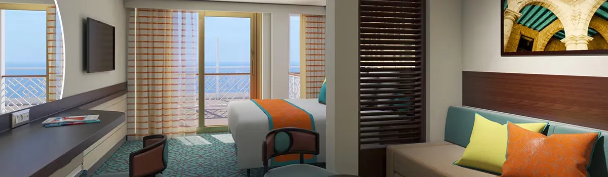 Queen bed next to a window with views to the ocean