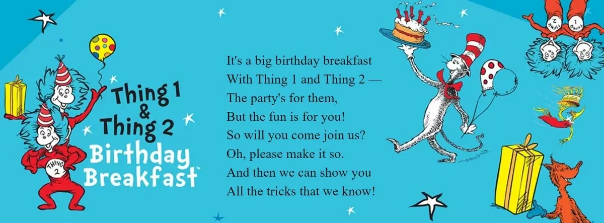 Dr. Seuss Thing 1 and Thing 2 birthay breakfast brochure
