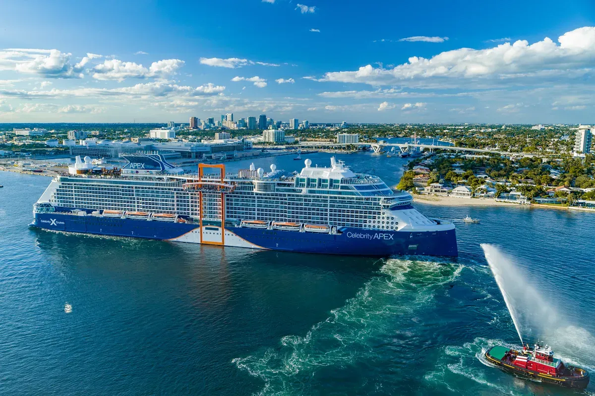 Aerial view of a Celebrity Cruise Line ship