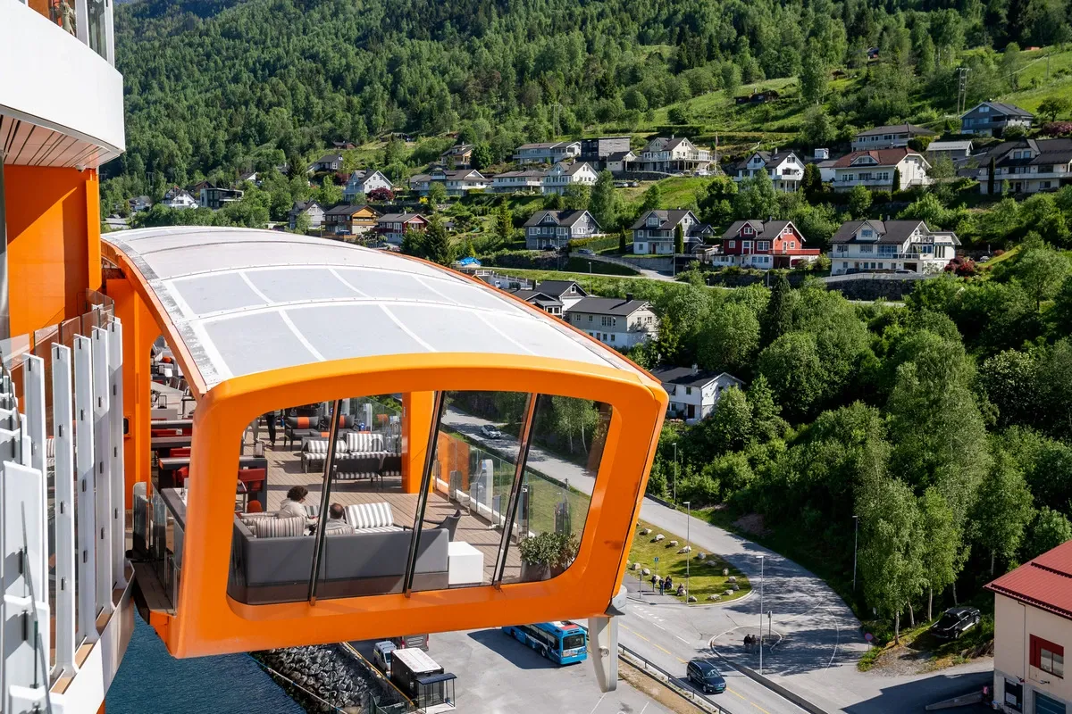 Floating platform on the side of the Celebrity Cruise ship with panoramic views