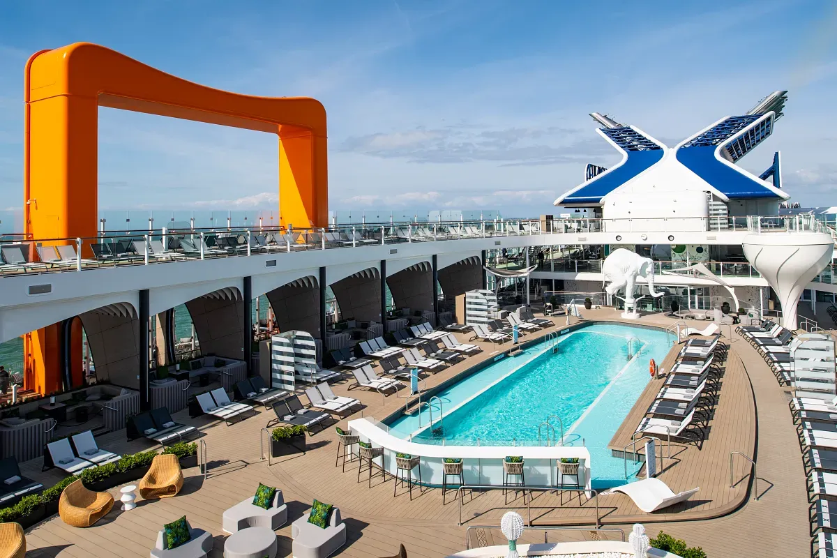 Pool on the top deck of a cruise ship