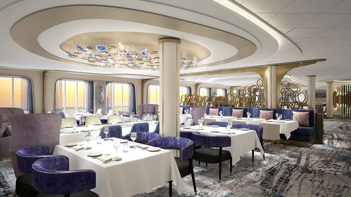 Panoramic view of a restaurant with white decoration