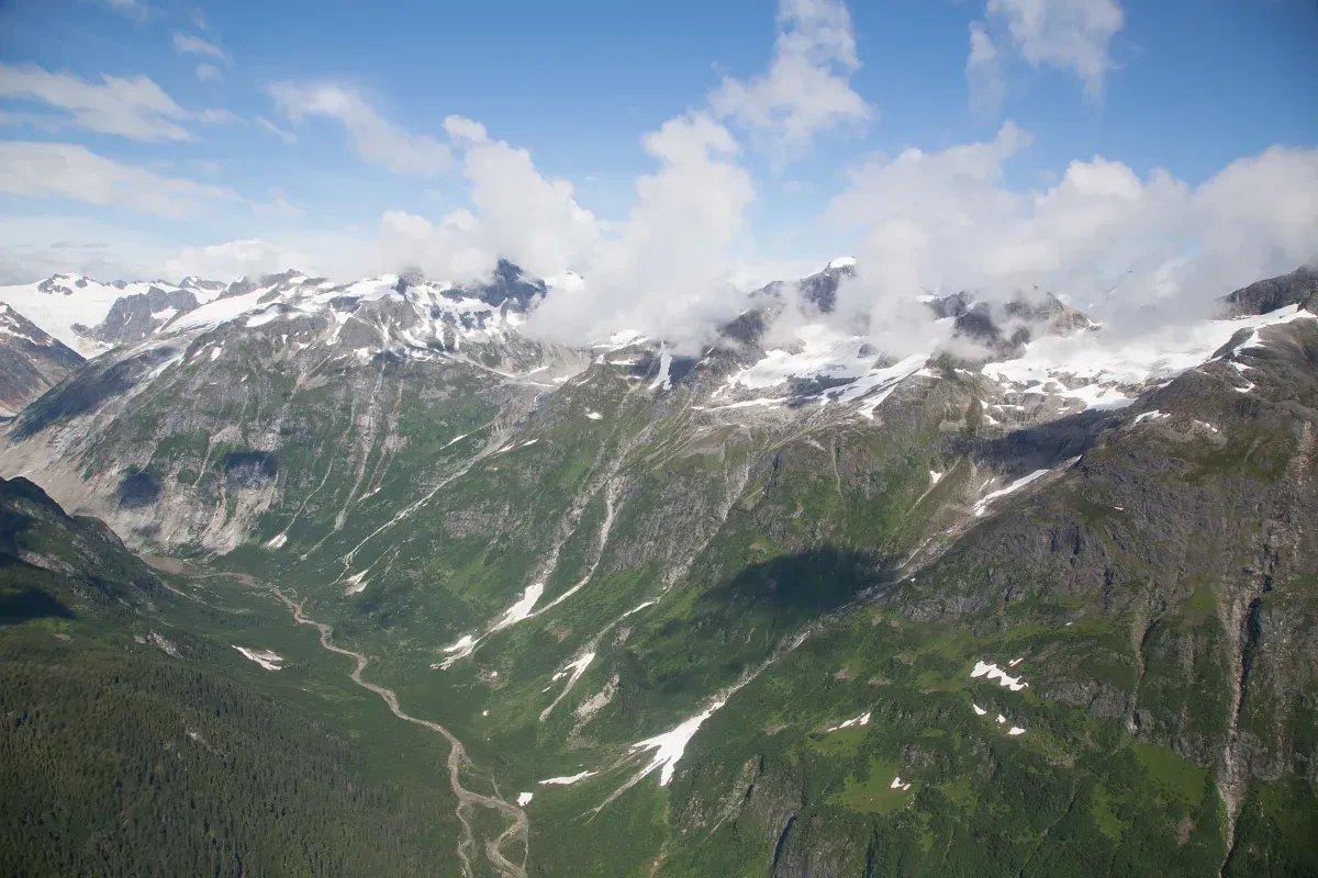 Aerial view of an Alaskan glacier