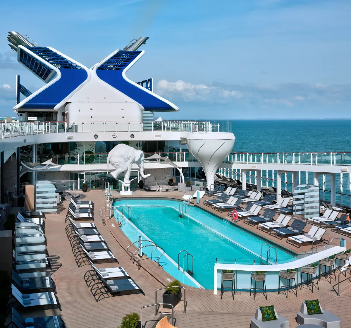 Panoramic view of the top deck of a Celebrity Cruise ship