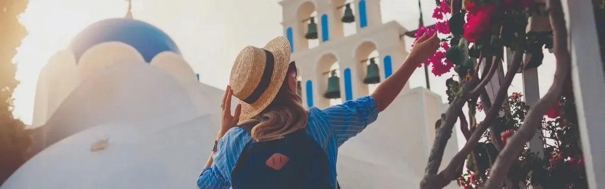 Woman walking on a greek village