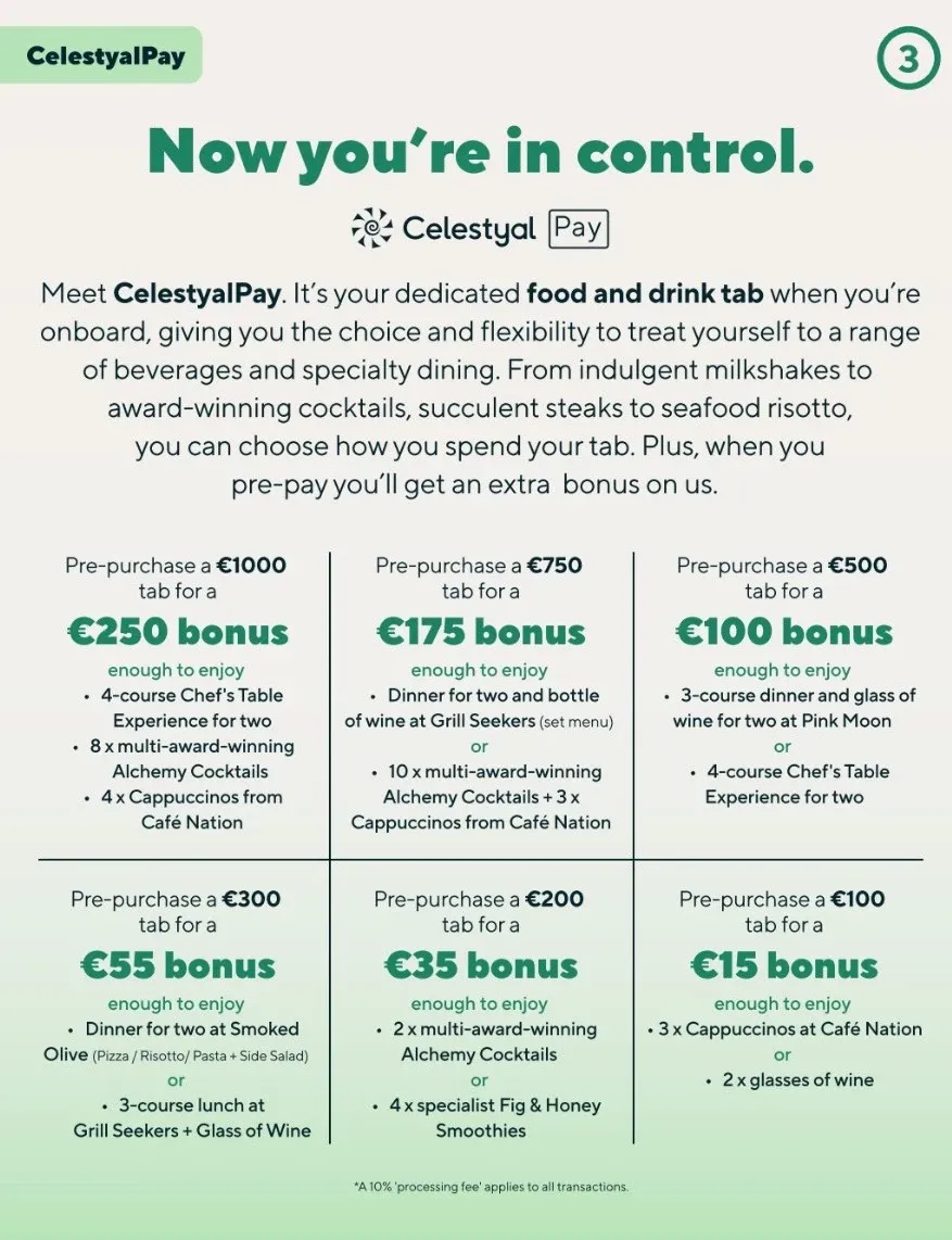 Drink packages price table brochure