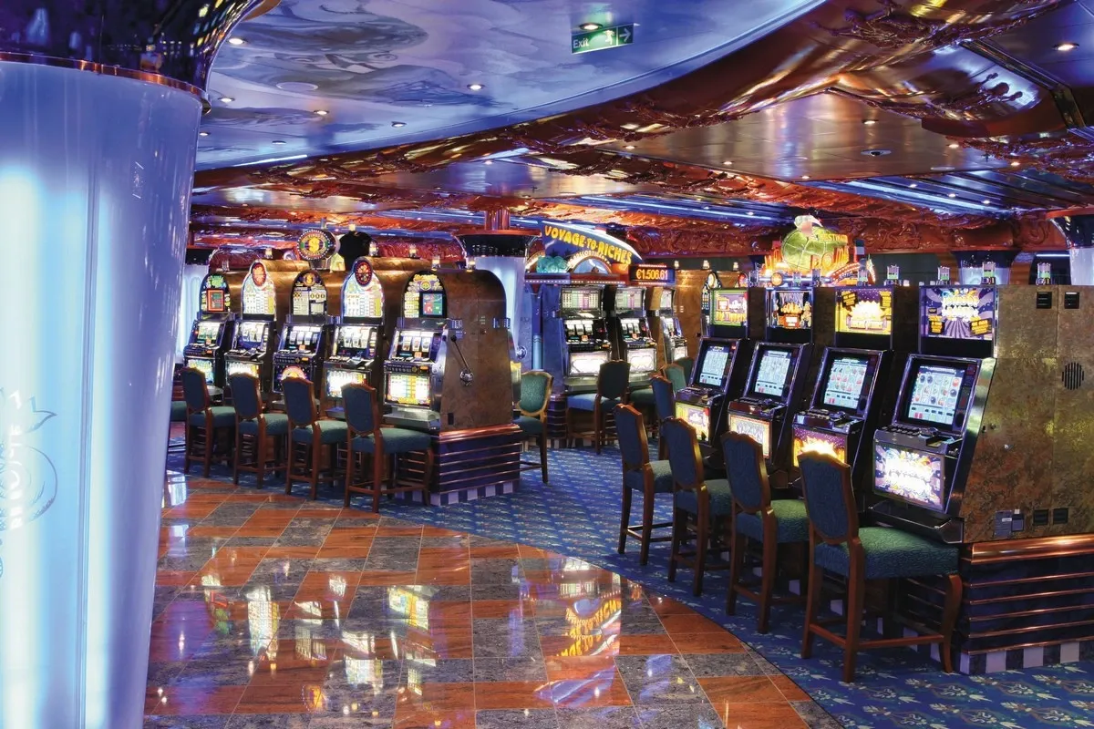 Slot machines at a cruise ship casino 