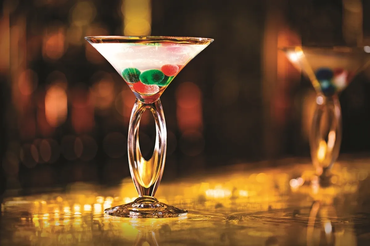 Close up view of a cocktail on a bar