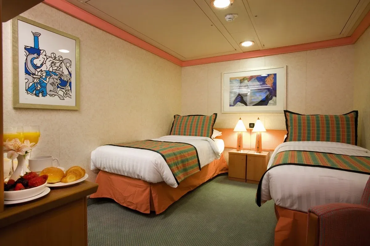 Cruise ship suite with two single beds
