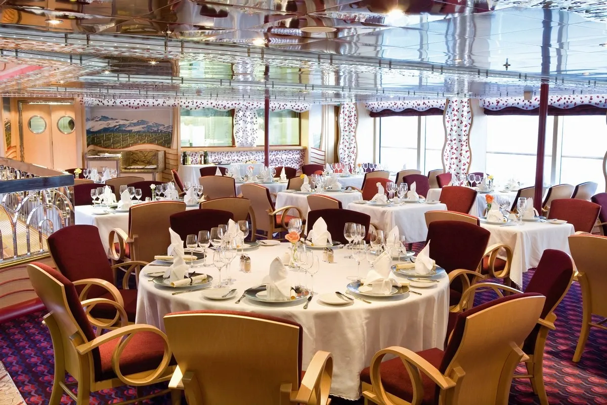 Panoramic view of a restaurant with ocean views