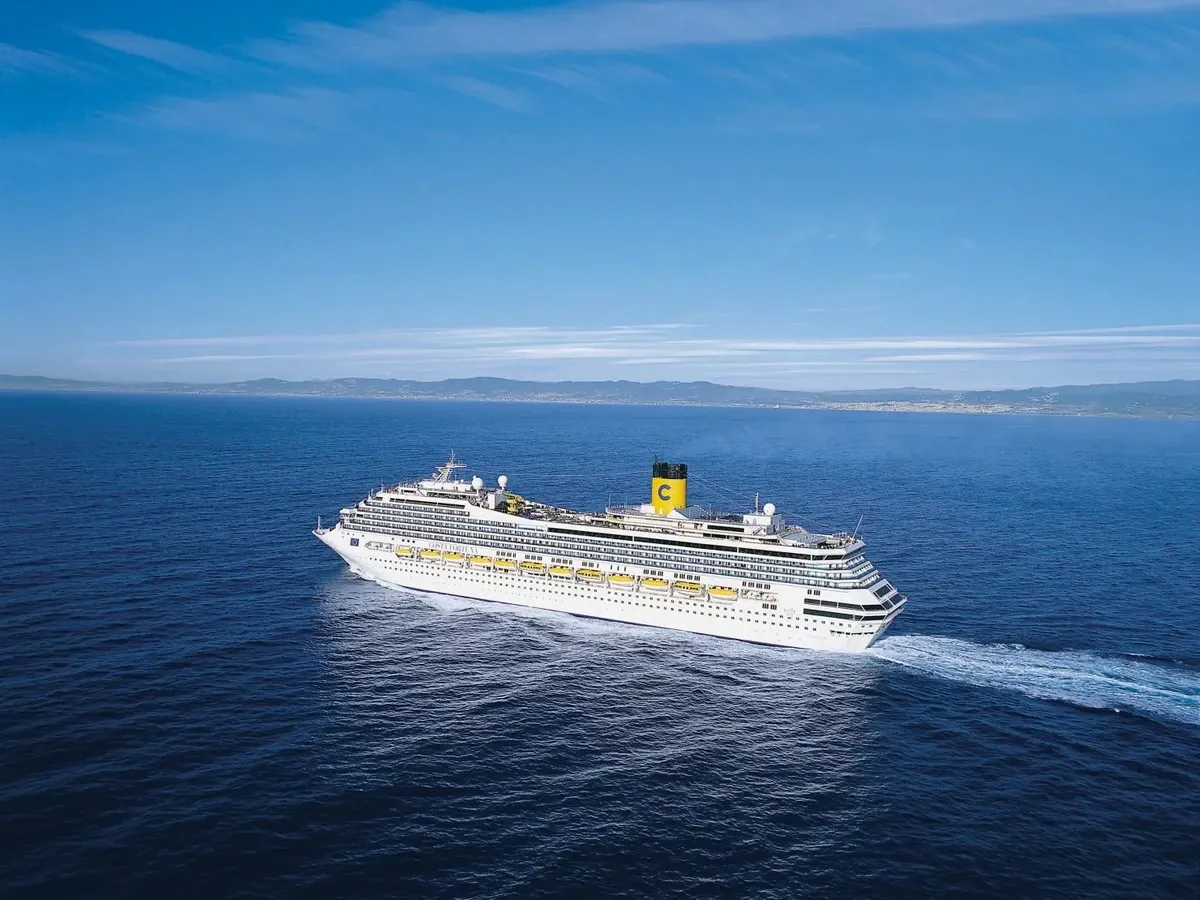 Aerial view of a Costa Cruise Line ship on the ocean