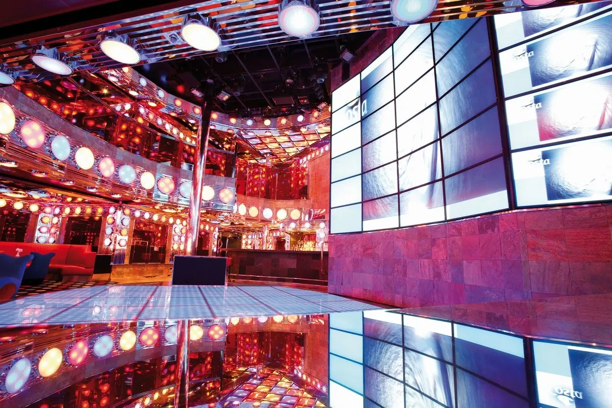 Interior lounge room with showbiz lighting 