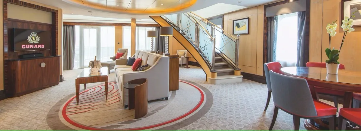 Lounge room inside of a cruise ship stateroom