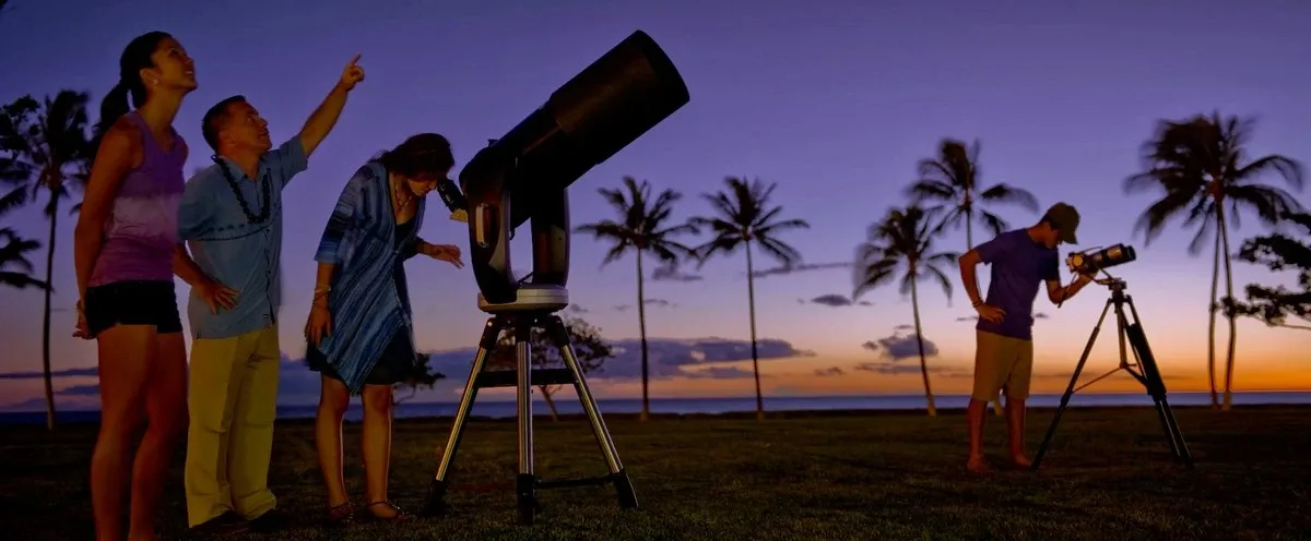 Group of people stargazing at the evening