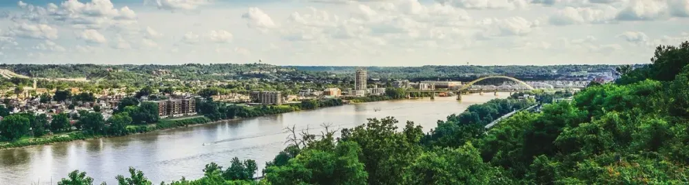 Scenery view of a river and a city